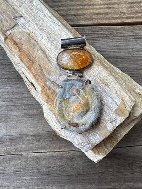 Large Sterling Silver Statement Pendant with Citrine and Agate